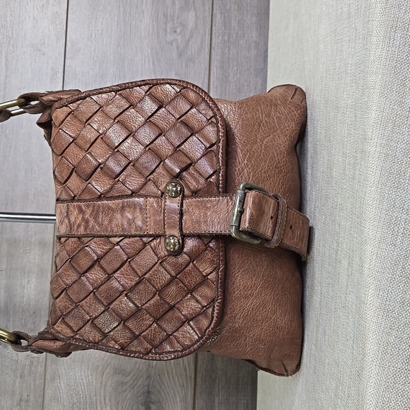 Civico93 Brown Leather Woven Crossbody Shoulder Bag Purse - Picture 2 of 14
